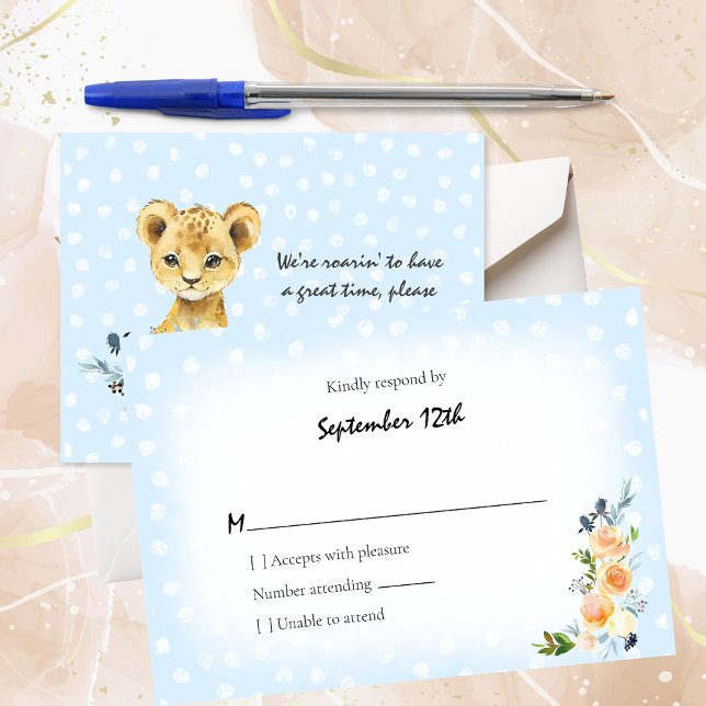 Lion Cub Blue Baby Dusche UAWG Begleitkarte (Von Creator hochgeladen)