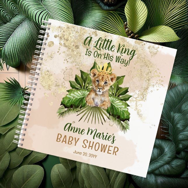Lion Cub Ein kleines King Baby Shower Gästebuch Notizbuch (Lion Cub "A Little King Is On His Way!" Boy Baby Shower Guest Book Notebook)