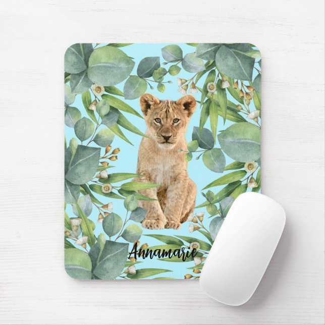Lion Cub Green Forest Dschungel Niedlich Aquamarin Mousepad (Mit Mouse)