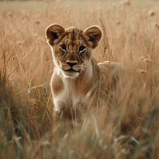 Lion Cub Jetant Un Coup D'Oeil À Travers Le Puzzle