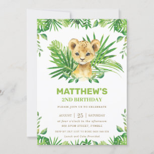 Lion Cub Jungle Tropical Greenerity Geburtstagspar Einladung