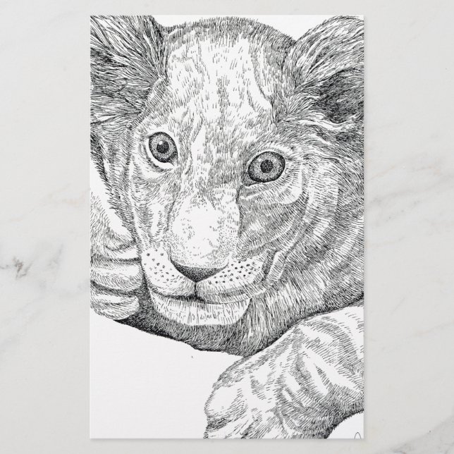 Lion Cub Pen und Tinte Briefpapier (Vorderseite)