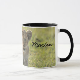 Lion Cub Personalize Name Black Interior Geschenk Tasse