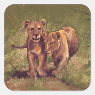 Lion Cubs Quadratischer Aufkleber