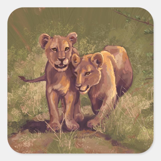 Lion Cubs Quadratischer Aufkleber (Vorderseite)