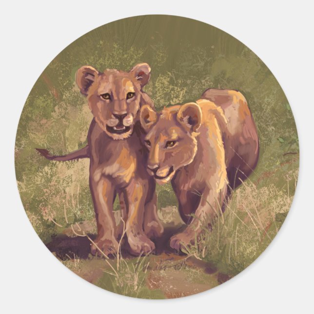 Lion Cubs Runder Aufkleber (Vorderseite)