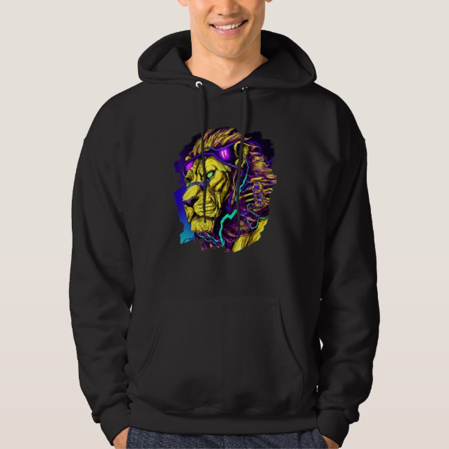Lion Cyborg Robot Lion Cool Alien Outer Space Arti Hoodie (Vorderseite)