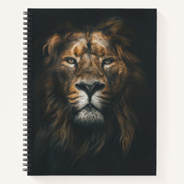 Lion Dark Background Foto Notizbuch (Vorderseite)