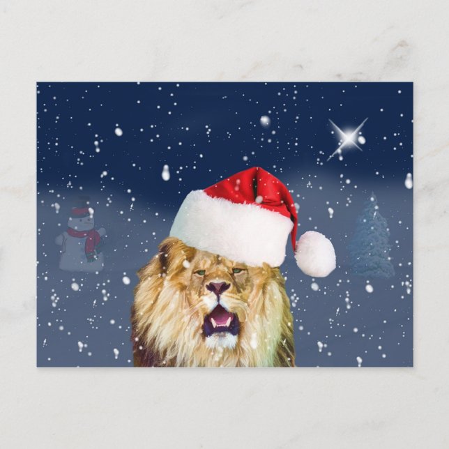 Lion de Noël dans la carte postale de Santa Hat (Devant)