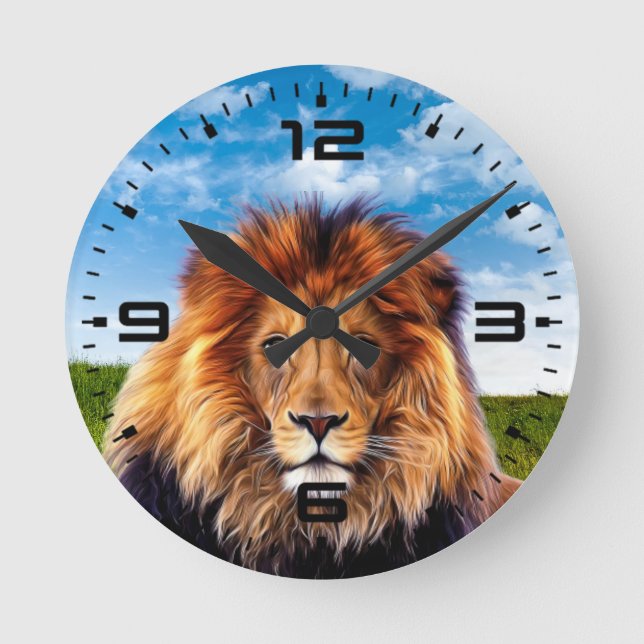 Lion der König des Waldes Runde Wanduhr (Vorderseite)