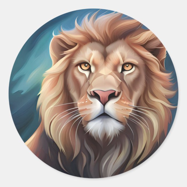 Lion Digital Art Portrait-56556 Runder Aufkleber (Vorderseite)