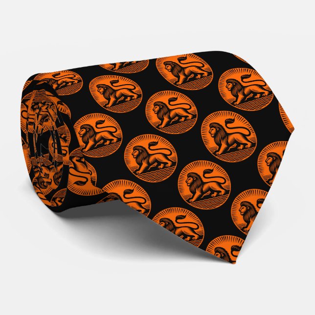 Lion Disk Pattern - Schwarz und Orange auf Schwarz Krawatte (Gerollt)