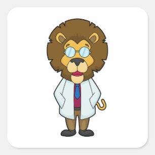 Lion Doctor's Coat Quadratischer Aufkleber