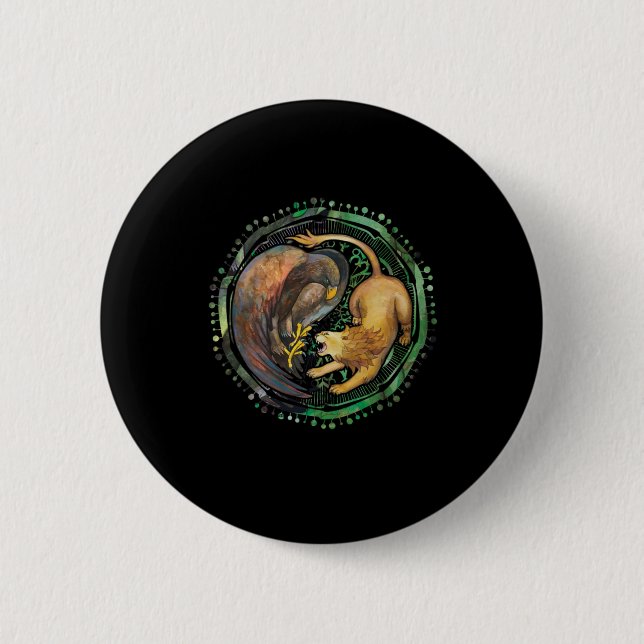 Lion Eagle Yin Yang China Harmonie Meditation Gesc Button (Vorderseite)