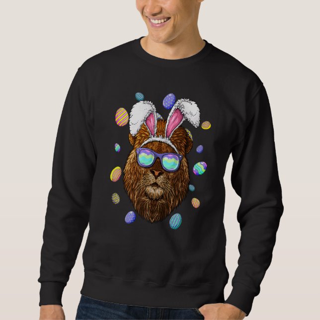 Lion Easter Bunny Ears Funny Easter Eggs Hunting Sweatshirt (Vorderseite)