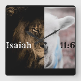 lion et agneau Bible verse horloge murale