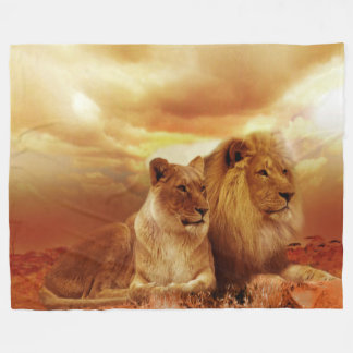 Lion et lionne Couverture en polaire personnalisée