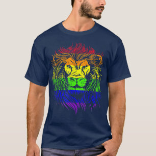 Lion Face Head Rainbow LGBT LGBTQ T-Shirt
