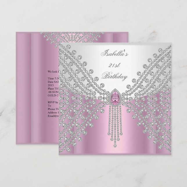 Lion Face Jewel Image Birthday Party Pink Einladung (Vorne/Hinten)