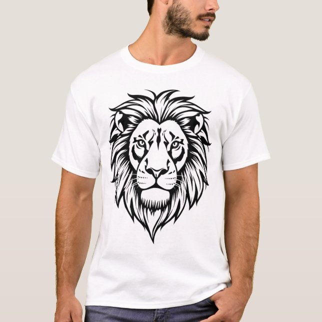 Lion face Schwarz-Weiß-Vektorgrafiken T-Shirt (Vorderseite)