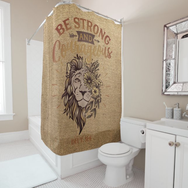 Lion Face Strong Muageage Christlich Bible Verse Duschvorhang (Beispiel)