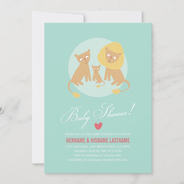 Lion Famille Mint Couples Baby shower Invitation R (Devant)