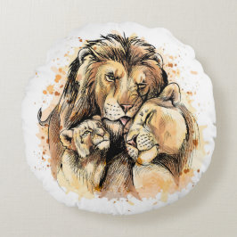Lion Family Rundes Kissen