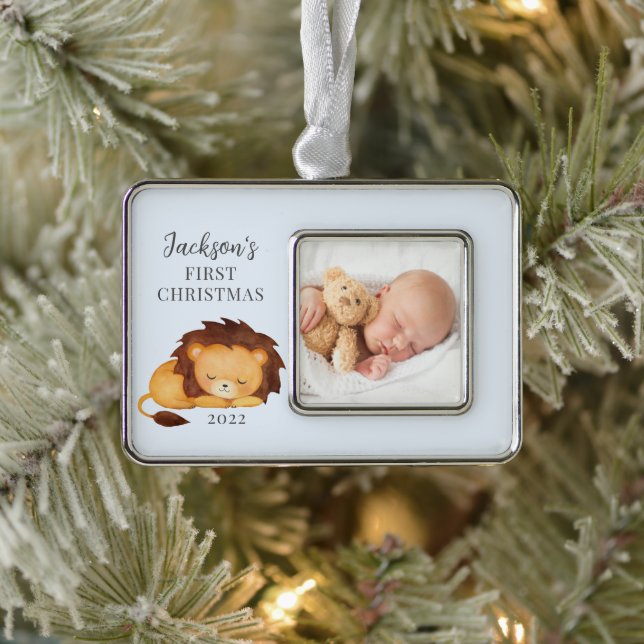 Lion First Christmas Foto Rahmen-Ornament Silber (Baum)
