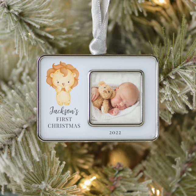 Lion First Christmas Foto Weihnachtsschmuck Rahmen-Ornament Silber (Baum)