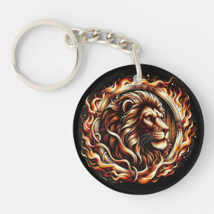 Lion Flamboyant dans un Anneau de Flammes de Feu A