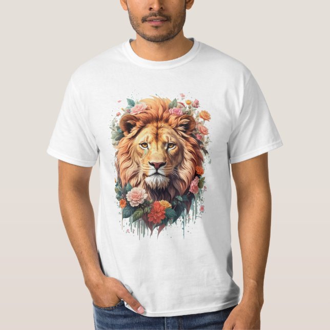 Lion fleur mignon en été T-shirt Lion floral (Devant)