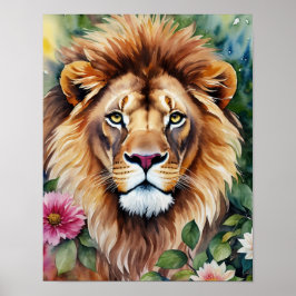 Lion Floral Watercolor Portrait Festival Moon and Poster