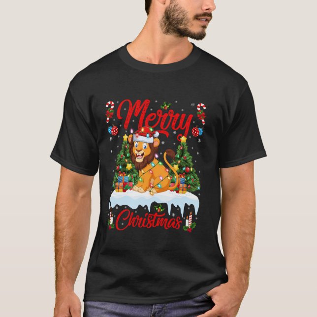 Lion Frory Christmas Tree Lighting Santa Lion Xmas T-Shirt (Vorderseite)