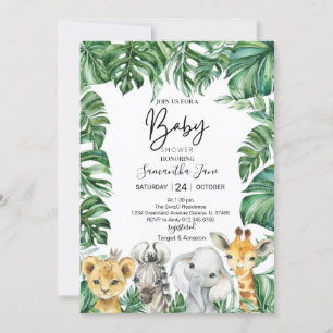 Lion Giraffe Elephant Safari Jungle Baby Dusche  Einladung