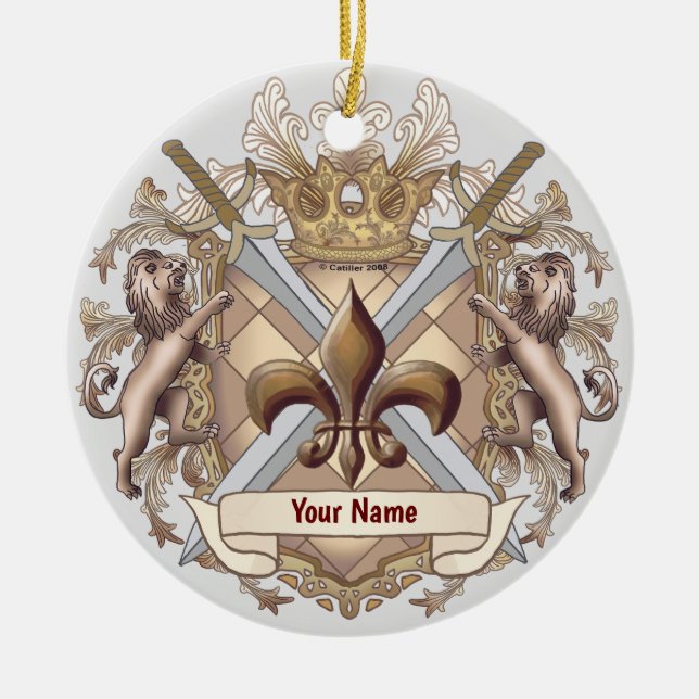 Lion Griffin Shield Nachname Keramik Ornament (Vorne)