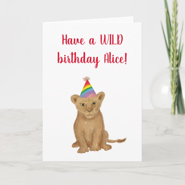 Lion "haben Geburtstag" personalisierte Karte (Vorderseite)