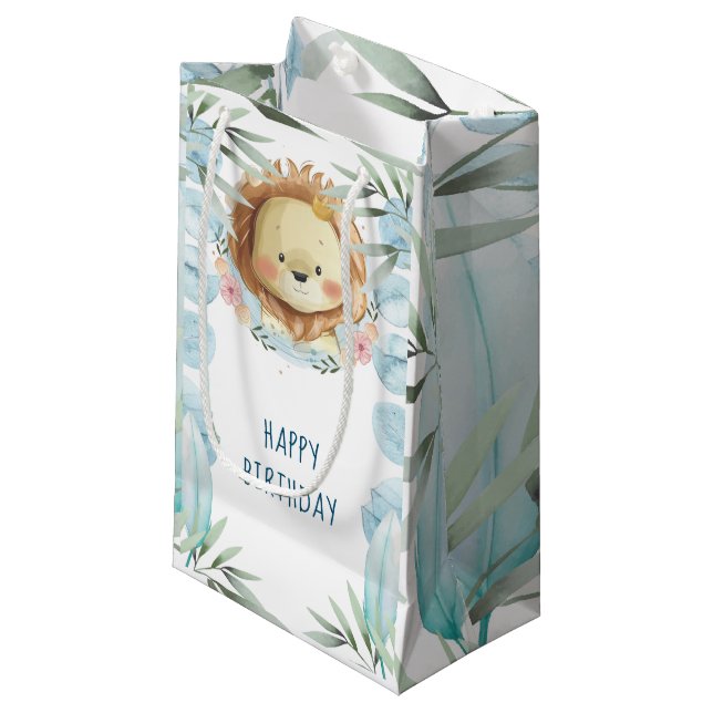 Lion Happy Birthday Kleine Geschenktüte (Vorderseite Schrägansicht)