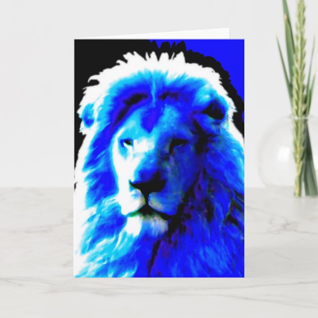 Lion Head Blue Grußkarte Karte (Vorderseite)