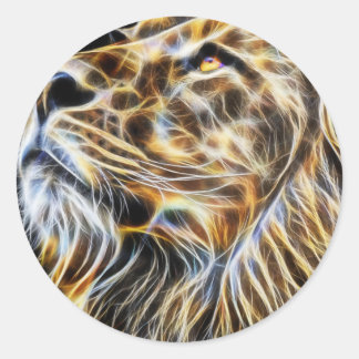 Lion Head Glows Fractalius Runder Aufkleber
