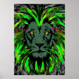 Lion Head Poster Art | Green Lion Poster