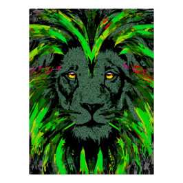 Lion Head Poster Art - Green Lion Poster Glosses