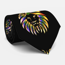 Lion Head Print Gold Green Lila auf Black Necktie Krawatte