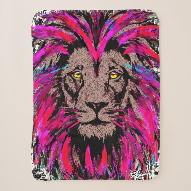 Lion Head Sherpa Blanket | Couverture Lion Rose (Devant)