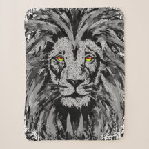 Lion Head Sherpa Blanket | Gray Lion Blanket