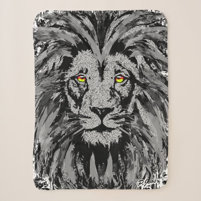 Lion Head Sherpa Blanket | Gray Lion Blanket Sherpadecke (Vorderseite)