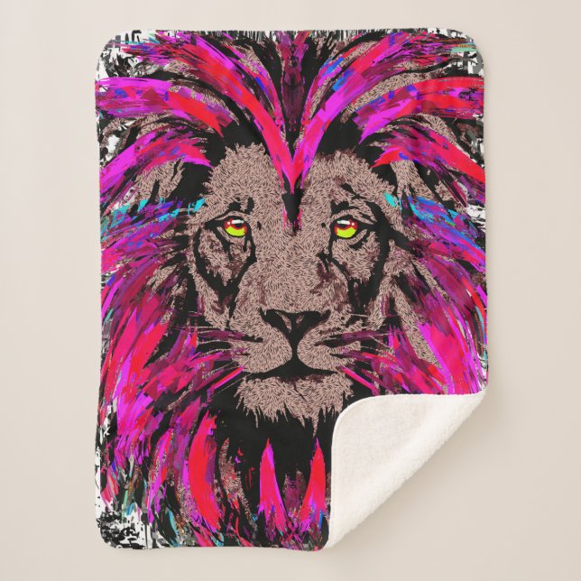 Lion Head Sherpa Blanket | Pink Lion Blanket Sherpadecke (Vorderseite)