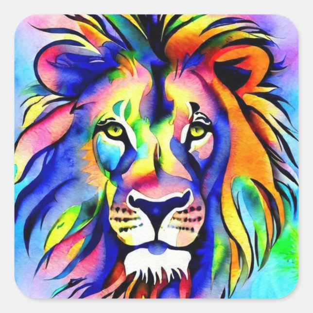 Lion Head Watercolor Quadratischer Aufkleber (Vorderseite)