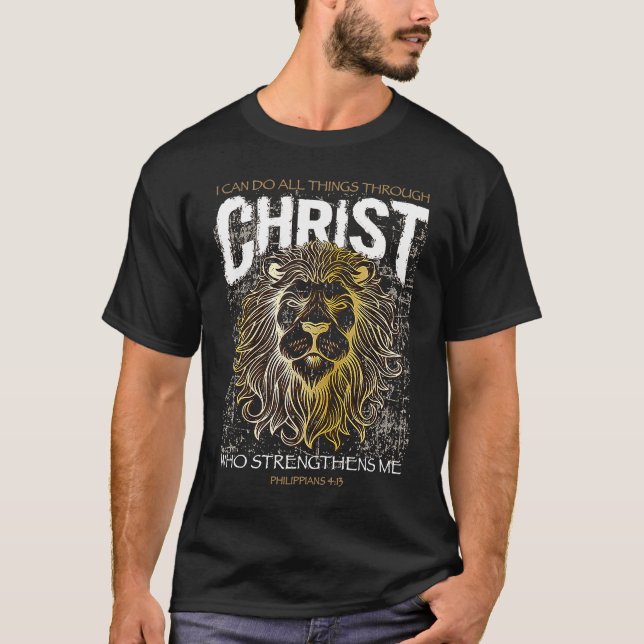 Lion I Can Do All Things Philippians Uplifting Bib T-Shirt (Vorderseite)