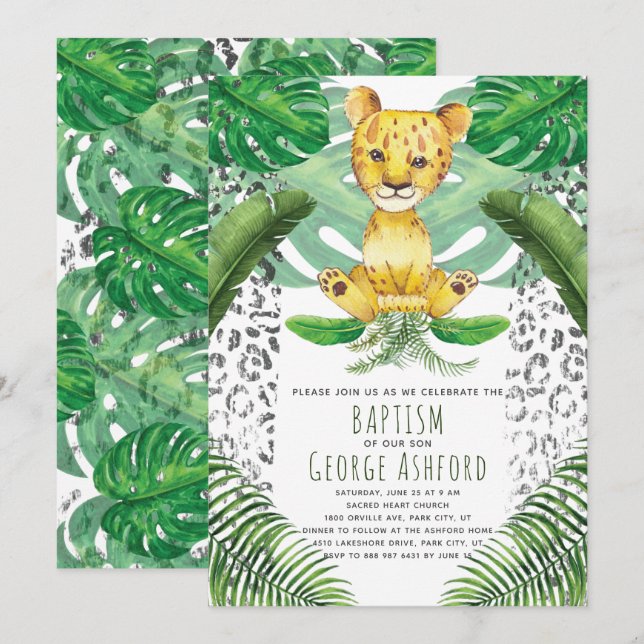 Lion Illustration Safari Taufe Einladung (Vorne/Hinten)