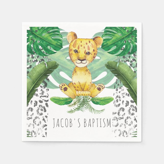 Lion Illustration Safari Taufe I Birthday Serviette (Vorderseite)